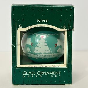 Vintage Hallmark Keepsake Niece Glass Christmas Ornament 1987 Niece Tear Drop Sh